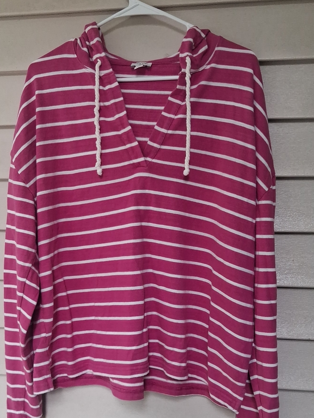 J Crew Women's Pink Striped Hooded Pullover Top Sweatshirt XL